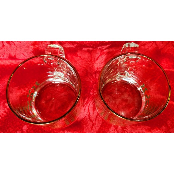 Vintage 2 Libbeys Gold Rimmed Glass Christmas Holly Berry Mugs Cups - Picture 5 of 7